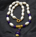 Freshwater Pearl White/Pink Rice Watermelon Quartz Drop Necklace 18inch