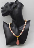 Freshwater Pearl White/Pink Rice Watermelon Quartz Drop Necklace 18inch