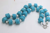 7-8mm Freshwater Pearl Necklace with 16mm Green Howlite Turquoise Beads 19in