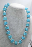7-8mm Freshwater Pearl Necklace with 16mm Green Howlite Turquoise Beads 19in