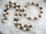 Freshwater Pearl and Yellow Tigers Eye Necklace Bracelet