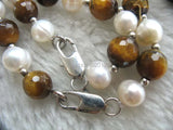 Freshwater Pearl and Yellow Tigers Eye Necklace Bracelet