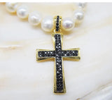 Freshwater Pearl Cross Pendant Necklace with Zircon Beads