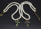 Freshwater Pearl Cross Pendant Necklace with Zircon Beads