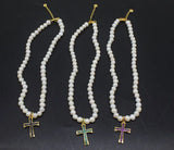 Freshwater Pearl Cross Pendant Necklace with Zircon Beads