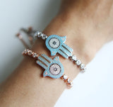 Boho Hamsa Hand Pendant & Rose Tennis Bracelet Set