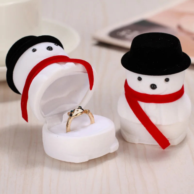 Snowman Wedding Ring Box Velvet Jewelry Box Christmas