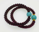 Garnet and Amethyst Pink Quartz Bracelet 7.5inch Handcrafted Beads