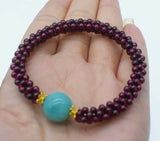 Garnet and Amethyst Pink Quartz Bracelet 7.5inch Handcrafted Beads