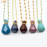 Gemstone Perfume Bottle Necklace with Quartz, Amazonite, Amethyst