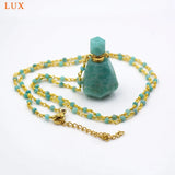 Gemstone Perfume Bottle Necklace with Quartz, Amazonite, Amethyst