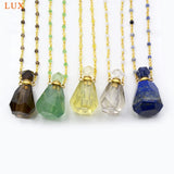 Gemstone Perfume Bottle Necklace with Quartz, Amazonite, Amethyst