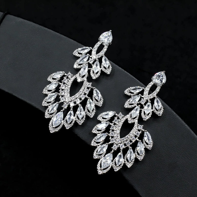 Zircon Dinner Jewelry Geometric Fringed Scallop Earrings