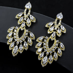 Zircon Dinner Jewelry Geometric Fringed Scallop Earrings