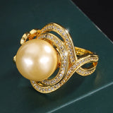Copper Plated Shell Bead Bowknot Geometric Diamond Women's Ring