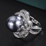 Copper Plated Shell Bead Bowknot Geometric Diamond Women's Ring