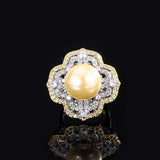 Shell Bead Diamond Ring Light Separation Inlaid
