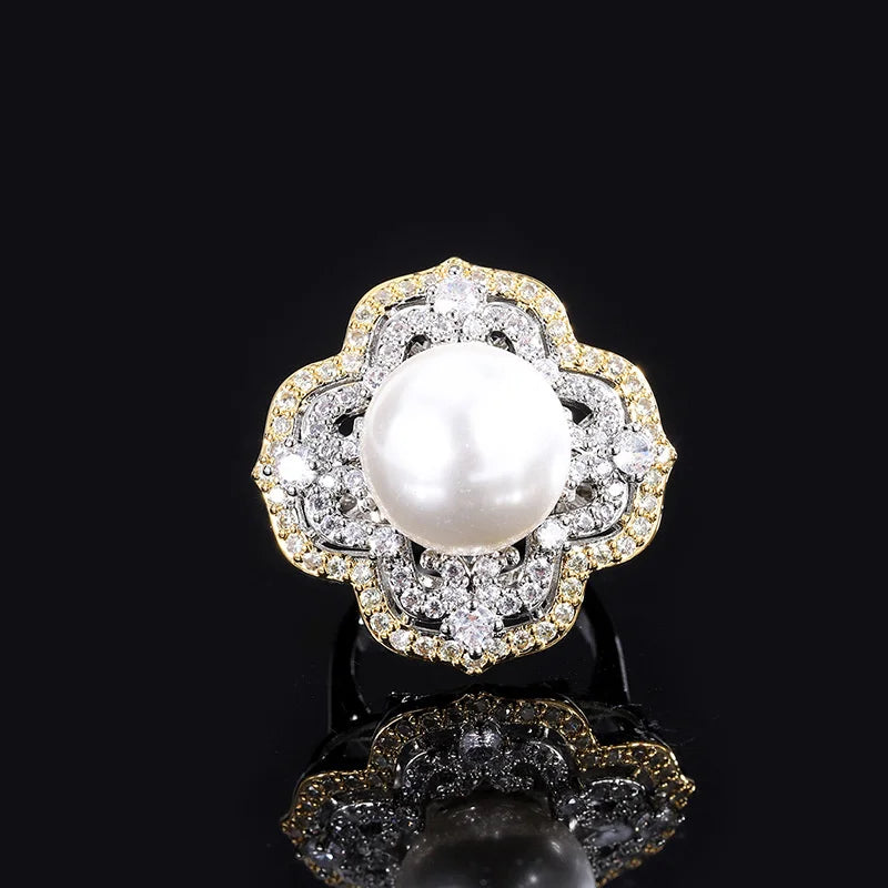 Shell Bead Diamond Ring Light Separation Inlaid