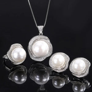 Rose Geometric Diamond Shell Beads Ring Pendant