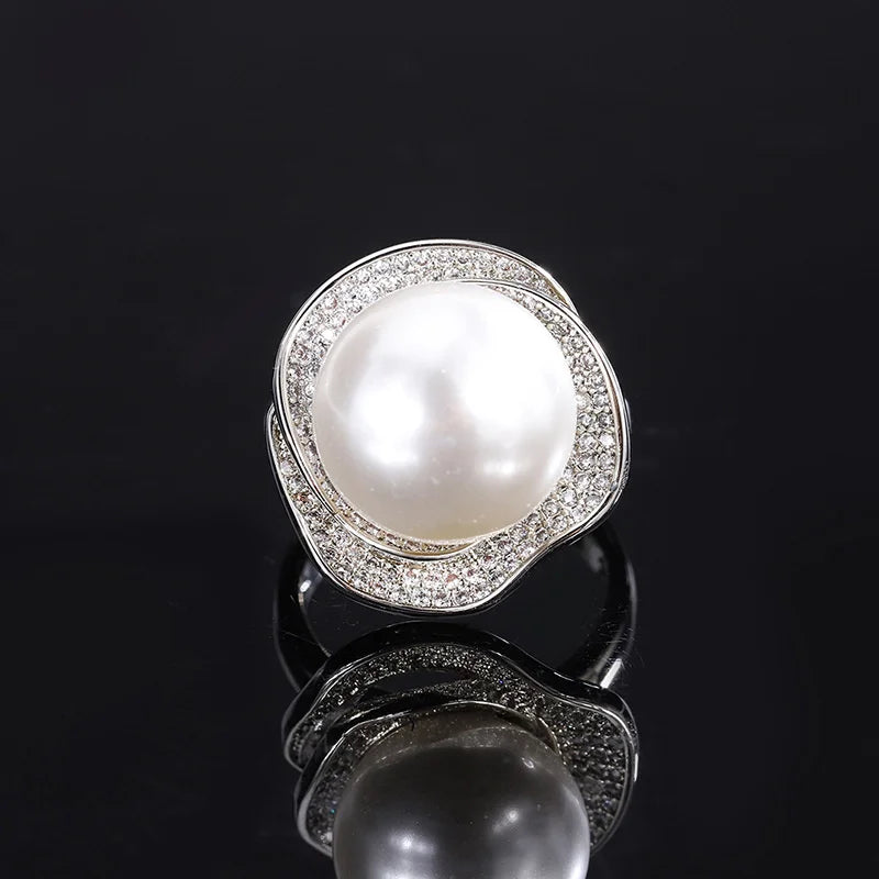 Rose Geometric Diamond Shell Beads Ring Pendant