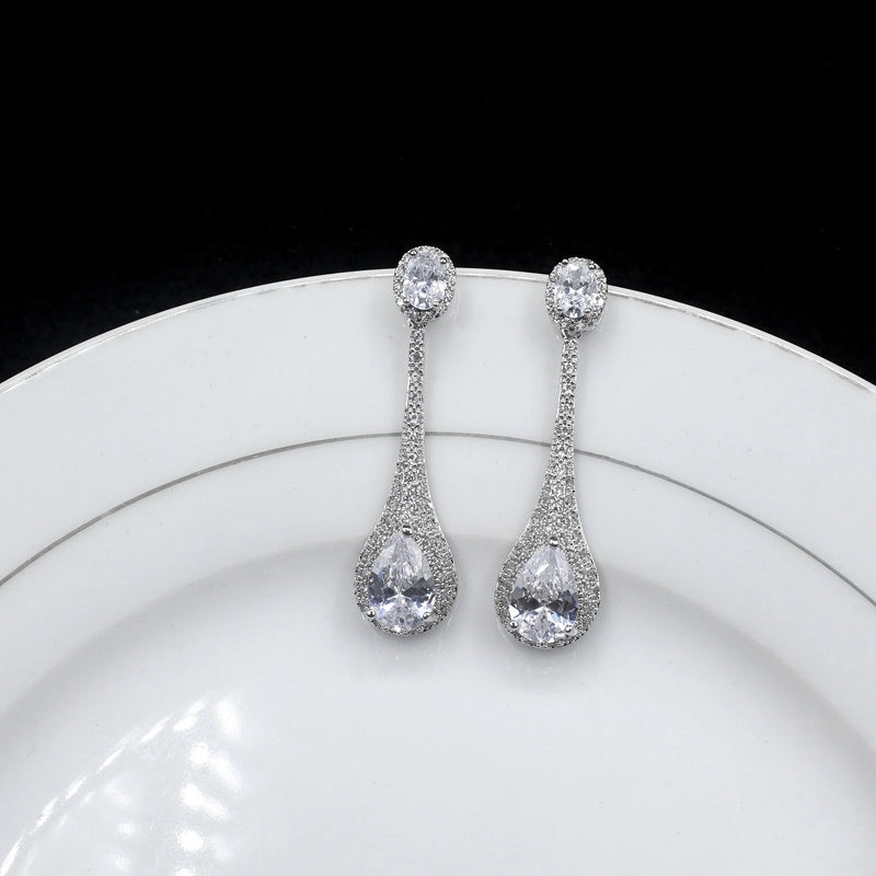 925 Silver Zircon Water Drop Earrings