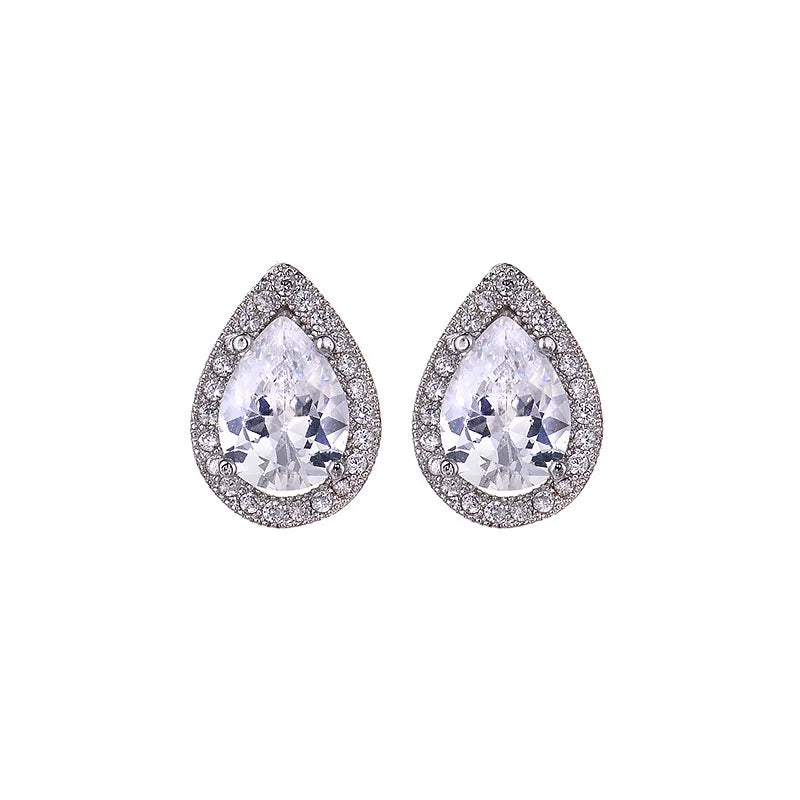 Elegant Japanese Korean Water Drop Zircon Earrings