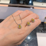 Caibao Yellow Diamond Drop Earrings Pendant Set