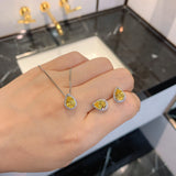 Caibao Yellow Diamond Drop Earrings Pendant Set