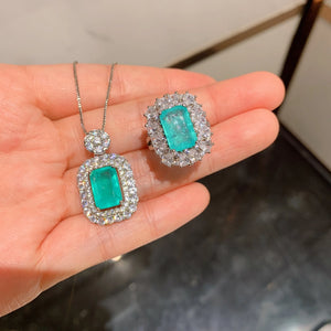 Colorful Treasure Necklace Set Rectangular Ring Pendant