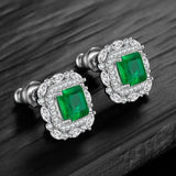 Colorful Emerald Square Earrings with Low Diamond Inlay