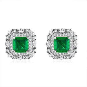 Colorful Emerald Square Earrings with Low Diamond Inlay