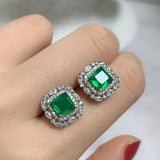 Colorful Emerald Square Earrings with Low Diamond Inlay