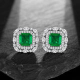 Colorful Emerald Square Earrings with Low Diamond Inlay
