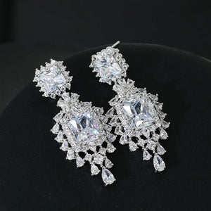 Copper Zircon Fringed Diamond Earrings 925 Wedding Party Accessories