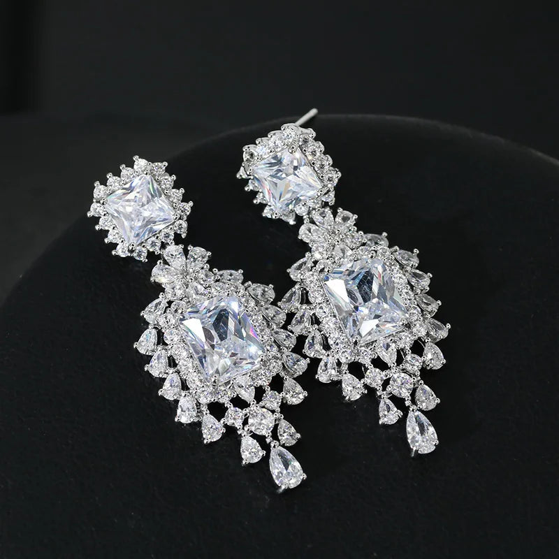 Copper Zircon Fringed Diamond Earrings 925 Wedding Party Accessories