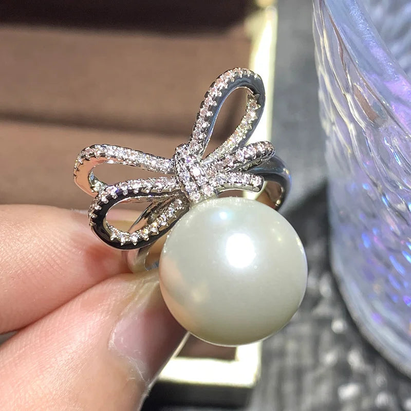 Copper Bottom Gilded Beizhu Bow Diamond Set for Women 14mm
