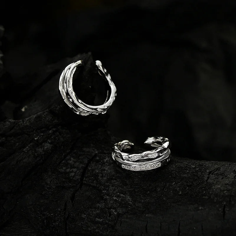 S925 Silver Frosted Texture Double Layer Row Drill Earrings