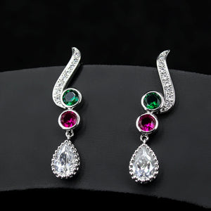 Water Drop Tassel Earrings with Zircon Gems