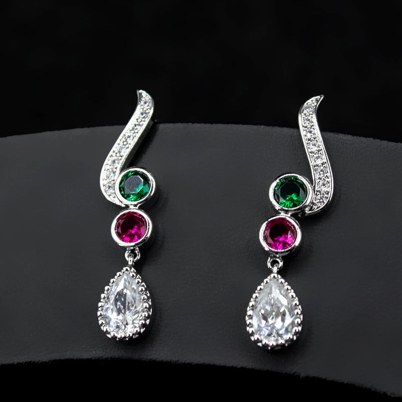 Water Drop Tassel Earrings with Zircon Gems