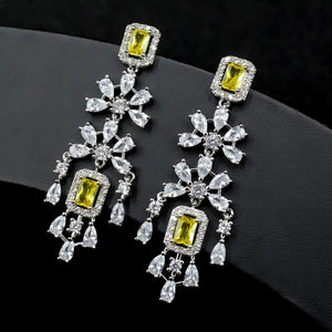 Square Zircon Earrings for Bride Wedding Banquet Jewelry