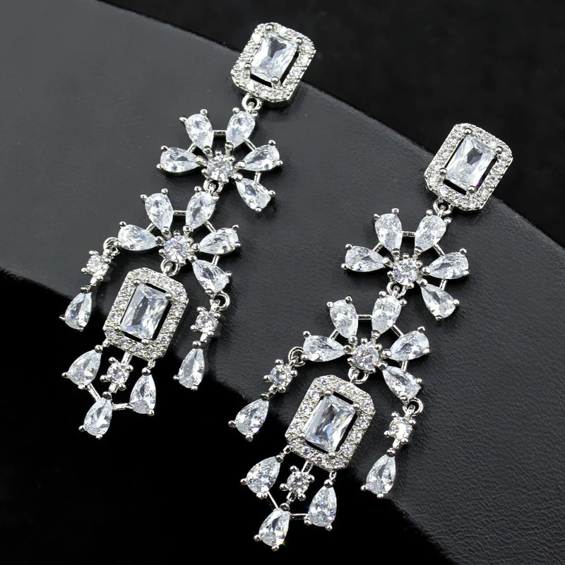 Square Zircon Earrings for Bride Wedding Banquet Jewelry