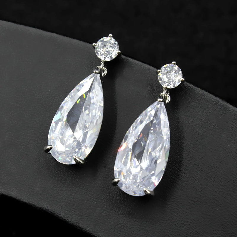925 Silver Zircon Water Drop Earrings