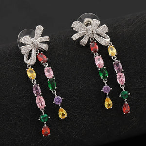 Japanese Sweet Bowknot Earrings with Pink Tassel