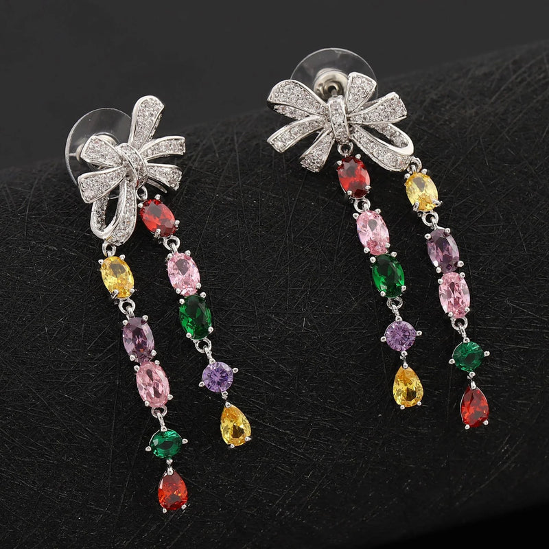 Japanese Sweet Bowknot Earrings with Pink Tassel