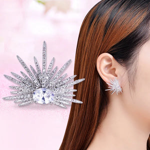 925 Silver Fan-Shaped Zircon Earrings for Women