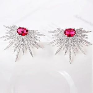 925 Silver Fan-Shaped Zircon Earrings for Women
