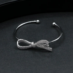 Micro Zircon Bow Ring Set, Open Bracelet Hollow Out Jewelry