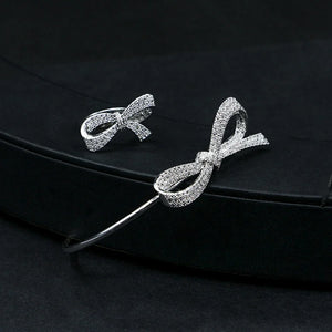 Micro Zircon Bow Ring Set, Open Bracelet Hollow Out Jewelry