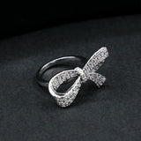 Micro Zircon Bow Ring Set, Open Bracelet Hollow Out Jewelry