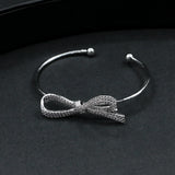 Micro Zircon Bow Ring Set, Open Bracelet Hollow Out Jewelry
